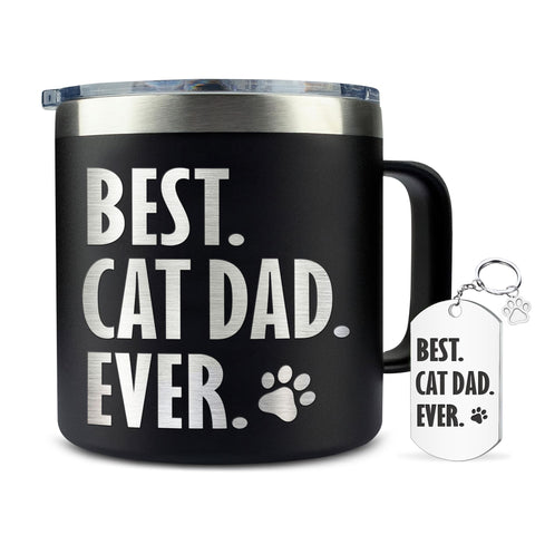 Hyturtle cat dad mug close-up showing durable vacuum insulation for beverages on the go