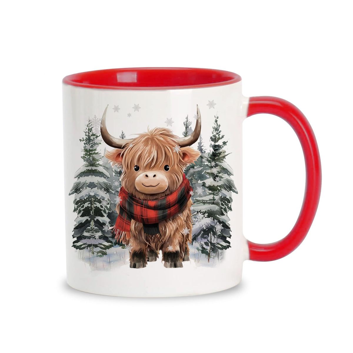 Hyturtle Winter Highland Cow mug front view with festive design