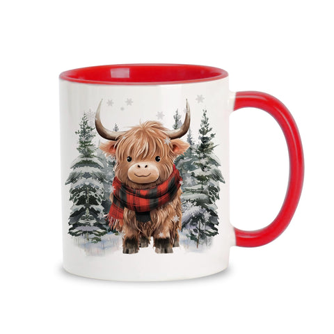 Hyturtle Winter Highland Cow mug front view with festive design