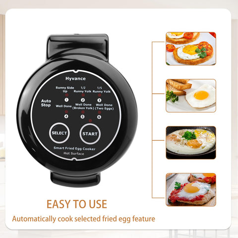 Hyvance Smart Fried Egg Cooker over-easy mode ensures runny yolk with even cooking.