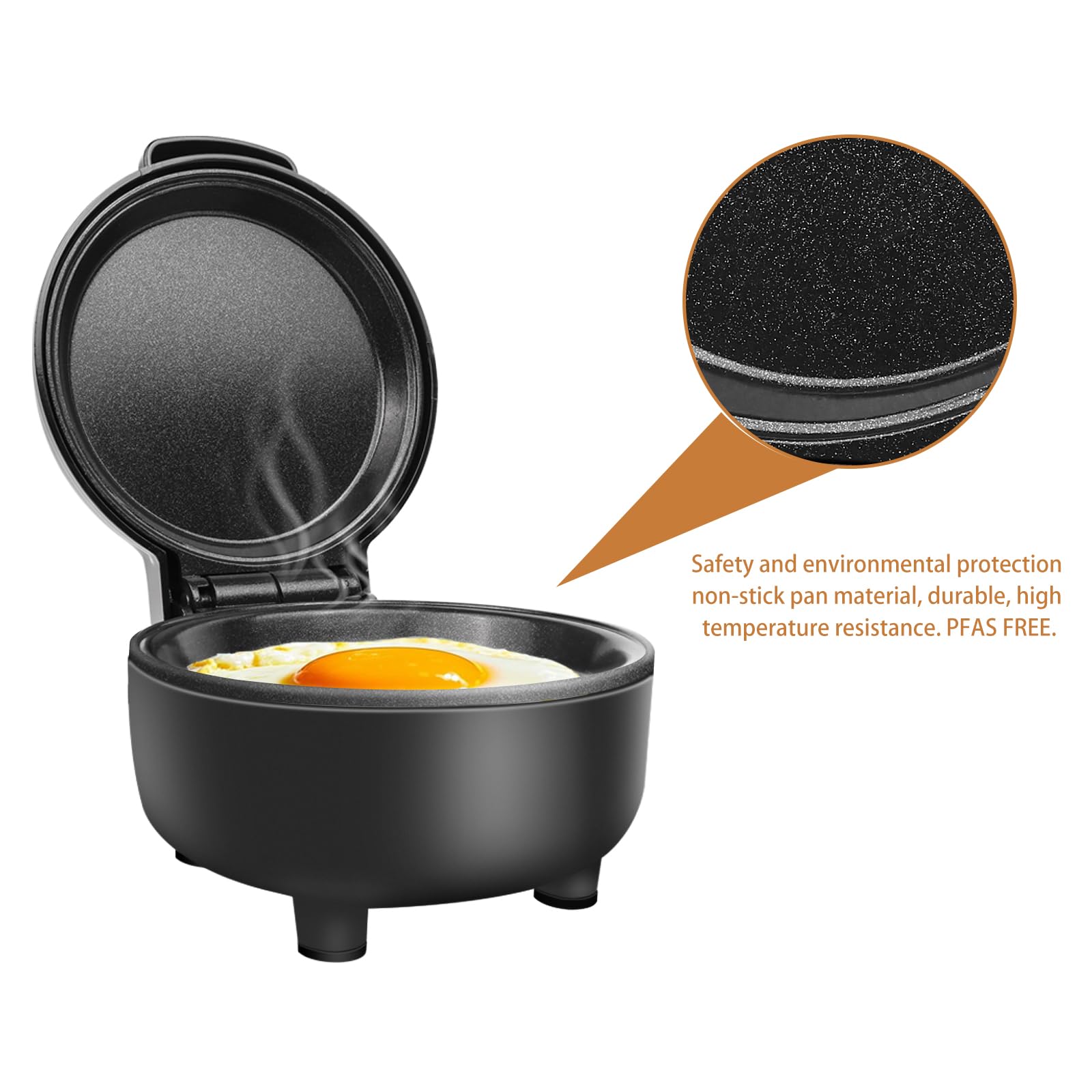 Hyvance Smart Fried Egg Cooker round design fits compact kitchens and small countertops.