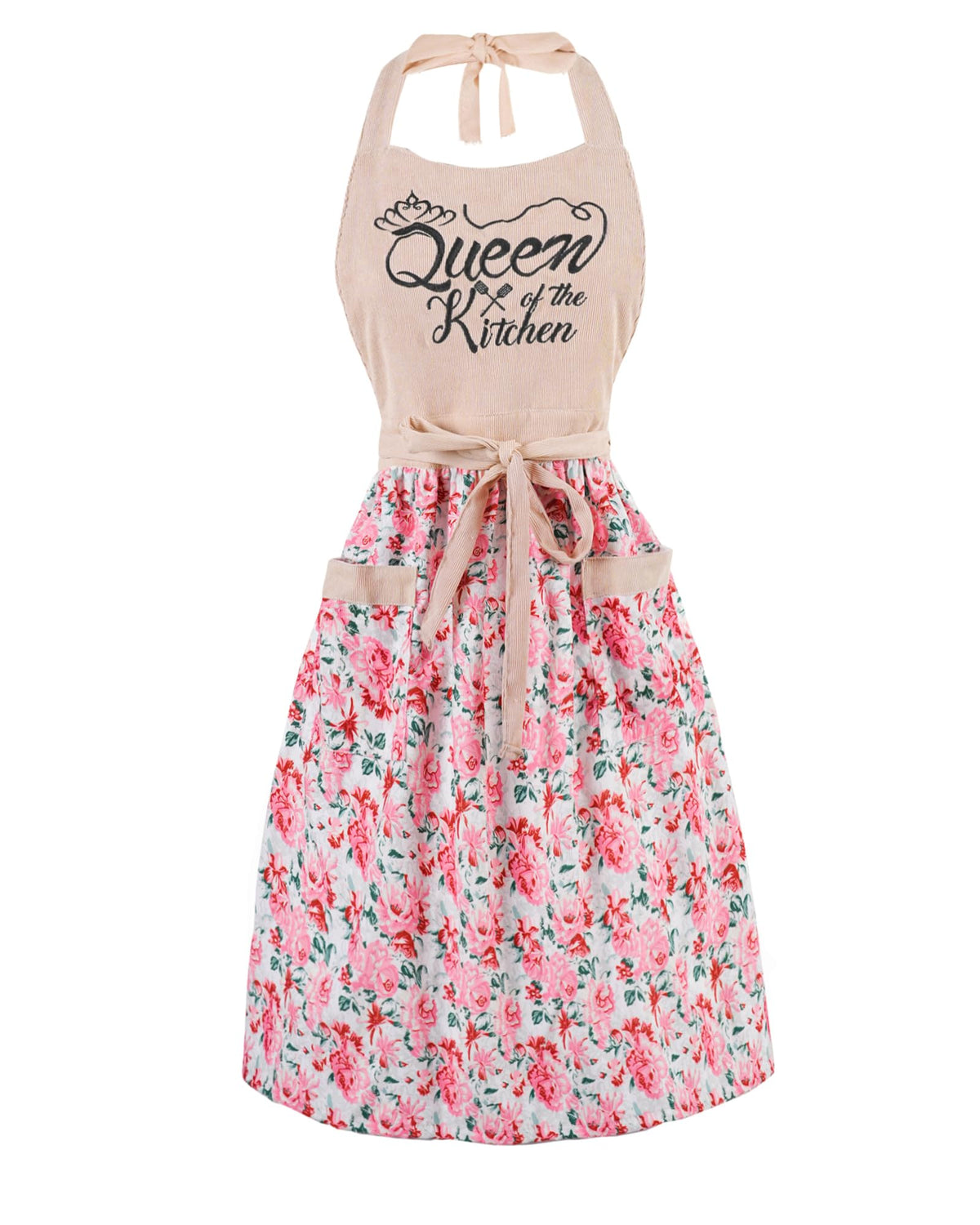 HYVOROS Cute Floral Apron with pink pocket keeps clothes clean while cooking.