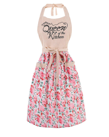 HYVOROS Cute Floral Apron with pink pocket keeps clothes clean while cooking.