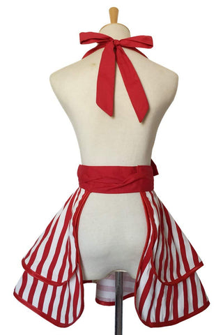 Hyzrz red apron worn by women and girls, stylish and practical.