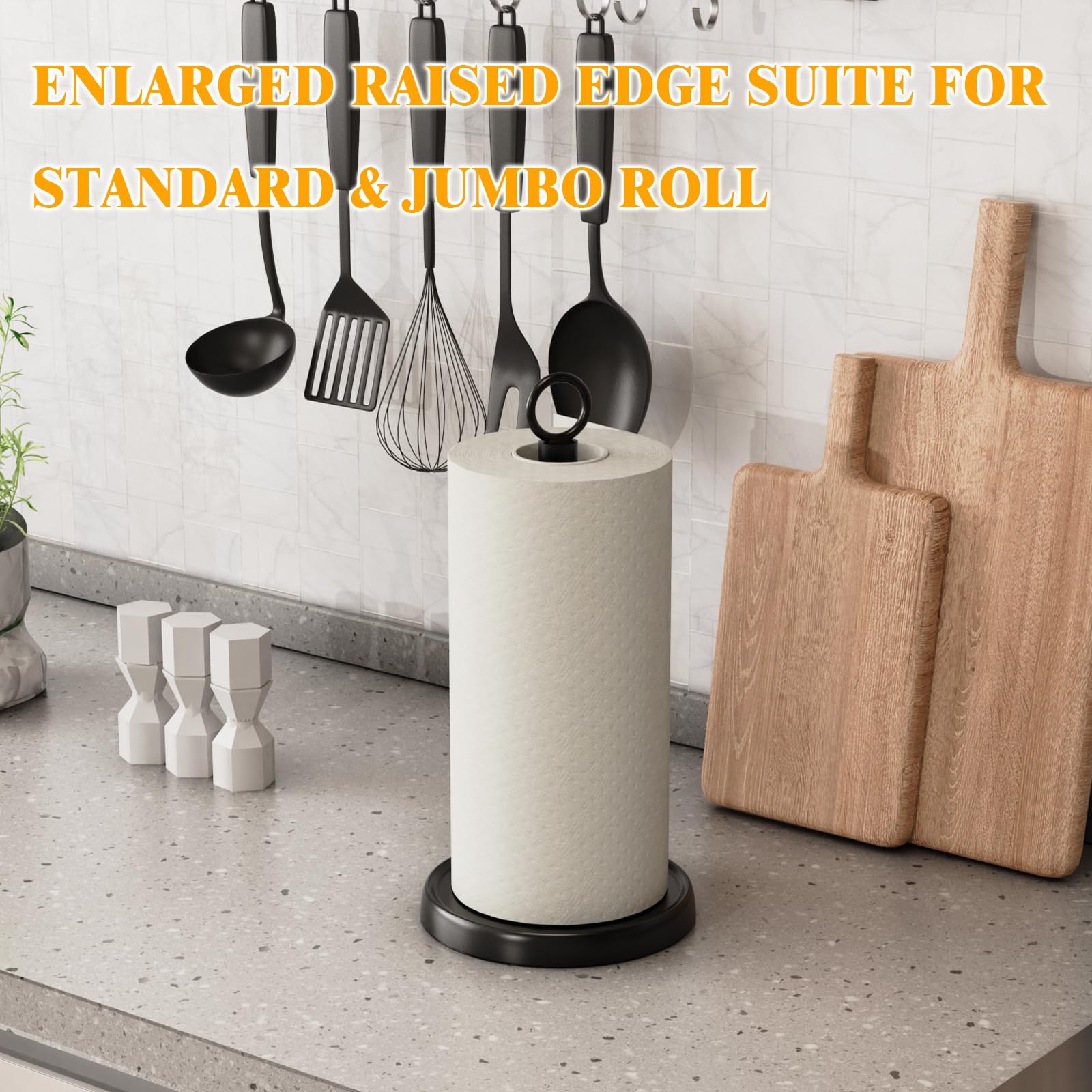 HZE Black Paper Towel Holder adds functional farmhouse decor