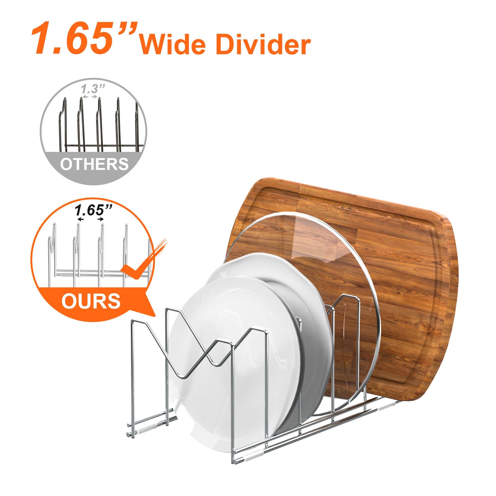 HzTinT V-slot design lid organizer fits varied lid handles for flexibility.