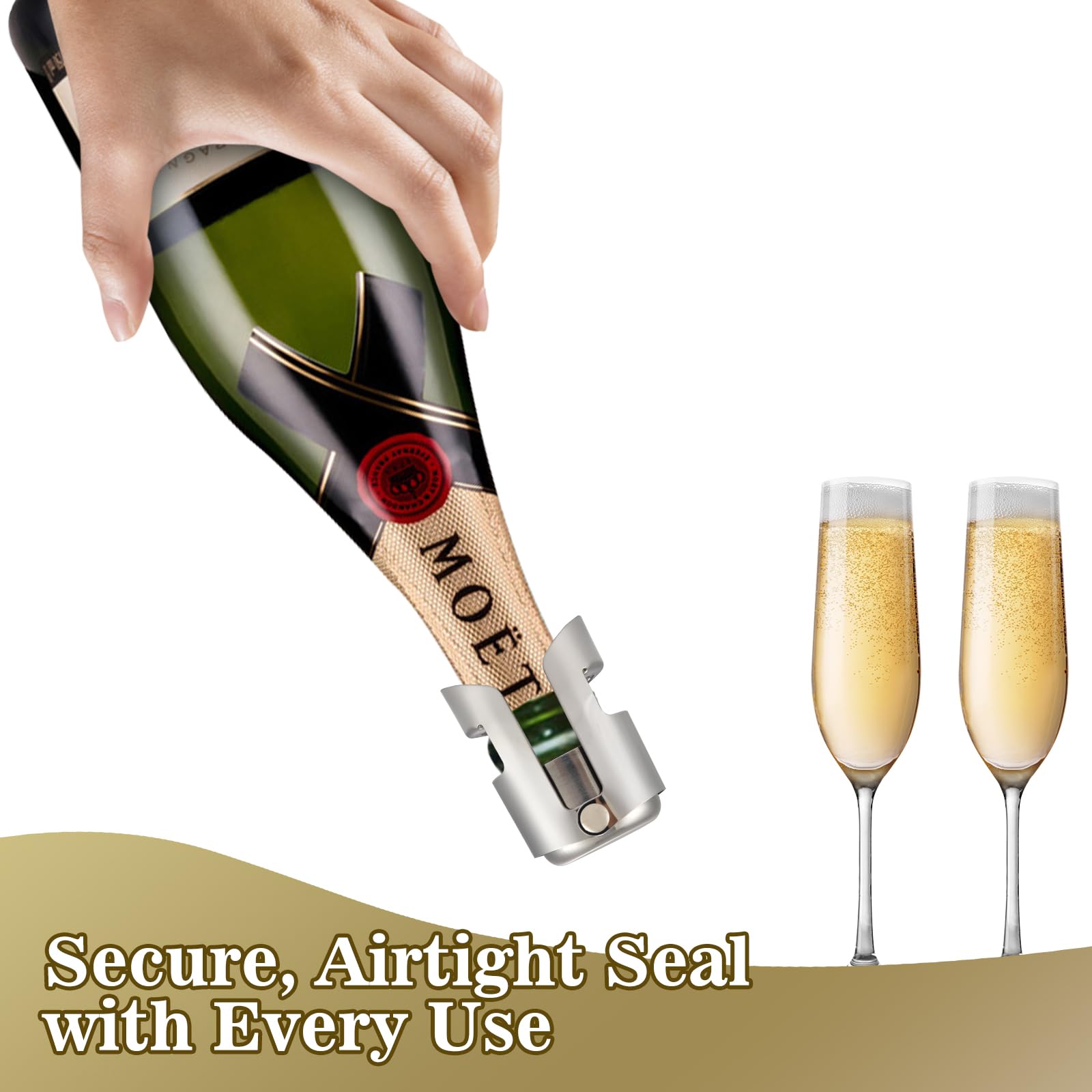I-MART high-gloss stopper seals champagne bottles to minimize fizz loss.