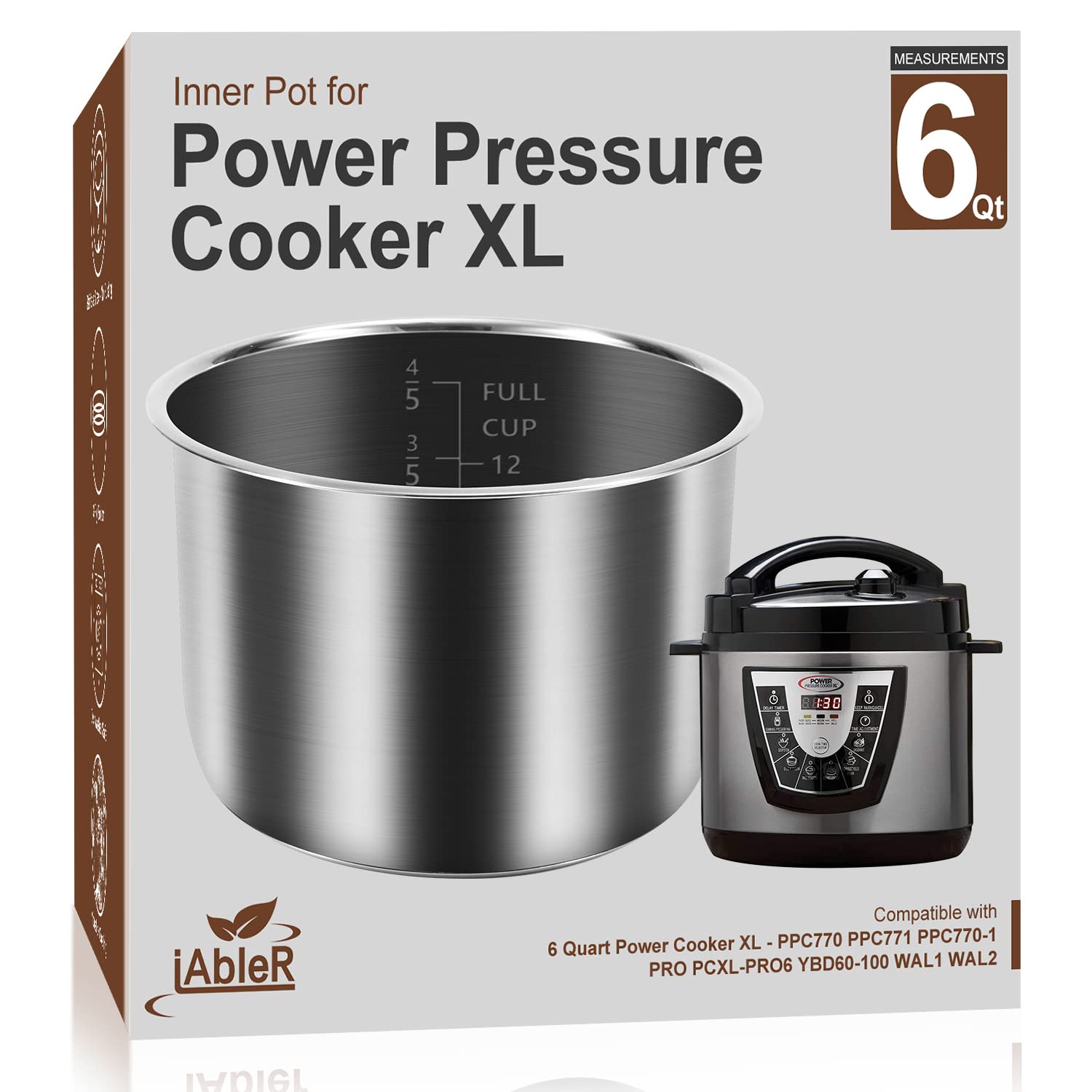 iAbler Genuine 6Qt Inner Pot front view shows durable stainless steel for reliable cooking