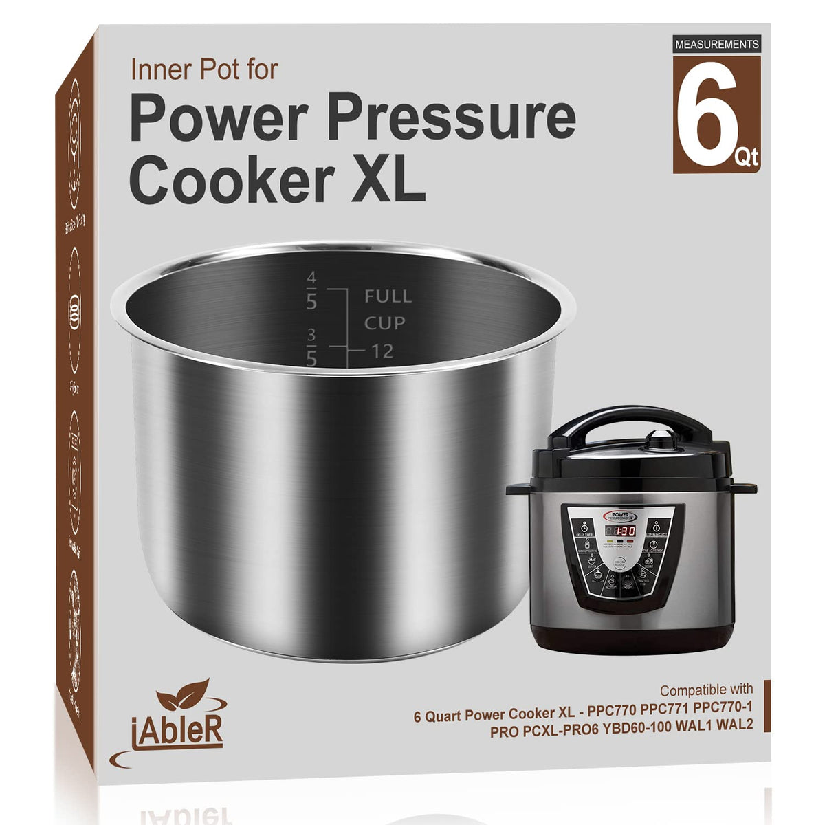 iAbler Genuine 6Qt Inner Pot front view shows durable stainless steel for reliable cooking