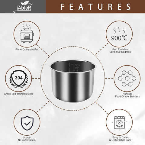 iAbler Genuine 6Qt Inner Pot side view highlights broad compatibility with Power Cooker XL models