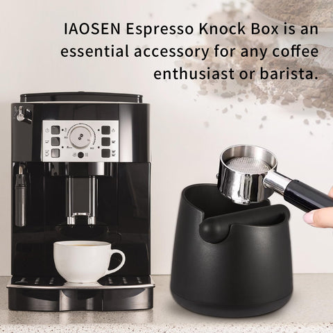 IAOSEN knock box positioned under an espresso machine for convenience.