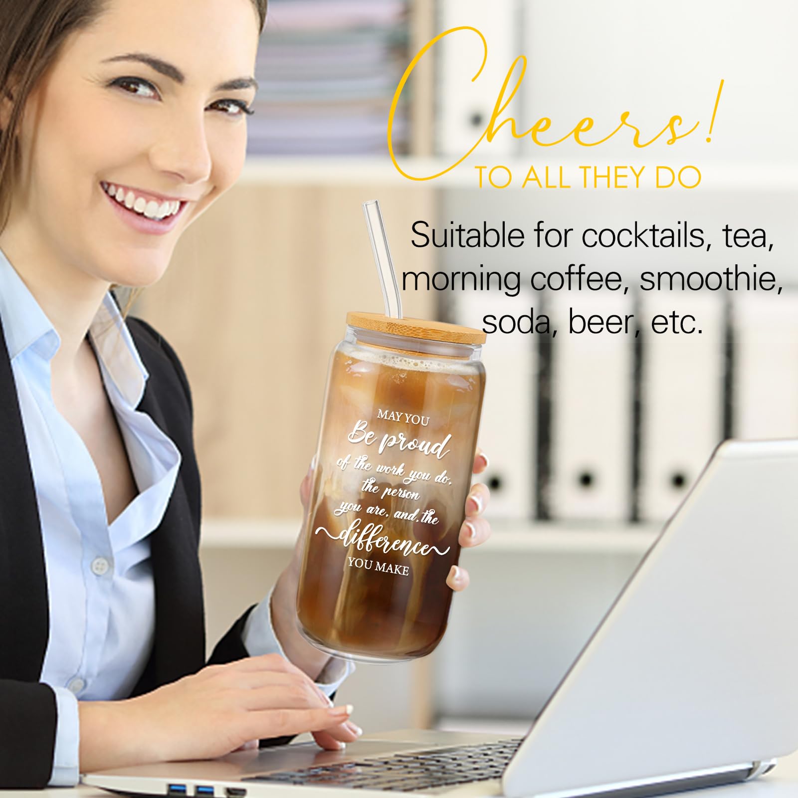 iaovueby 16oz glass cup with inspiring message for daily use.