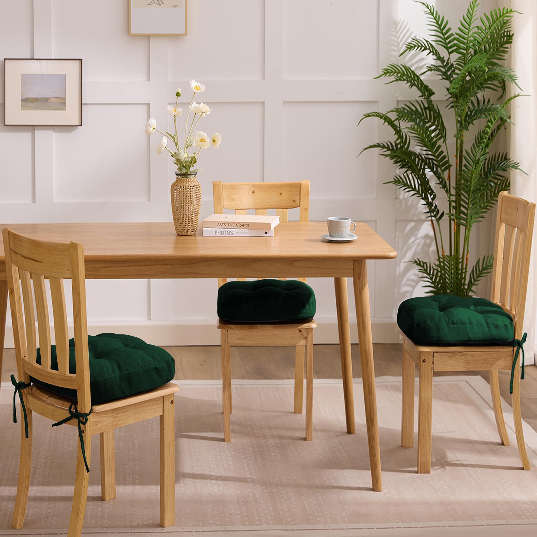 IASEAHK tufted green seat pad with ties for secure attachment