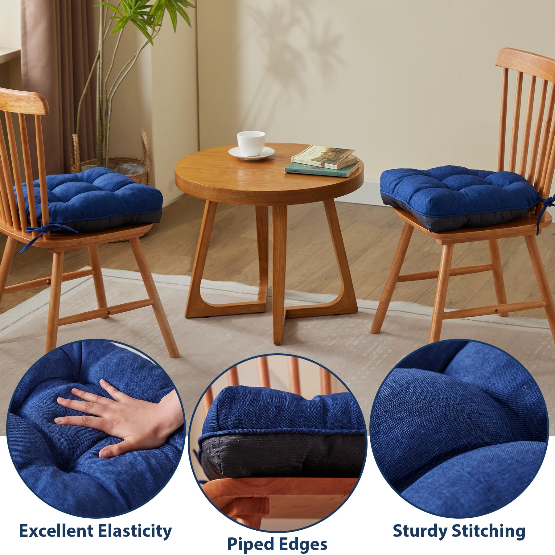 IASEAHK navy chair cushion with attached ties for secure fit