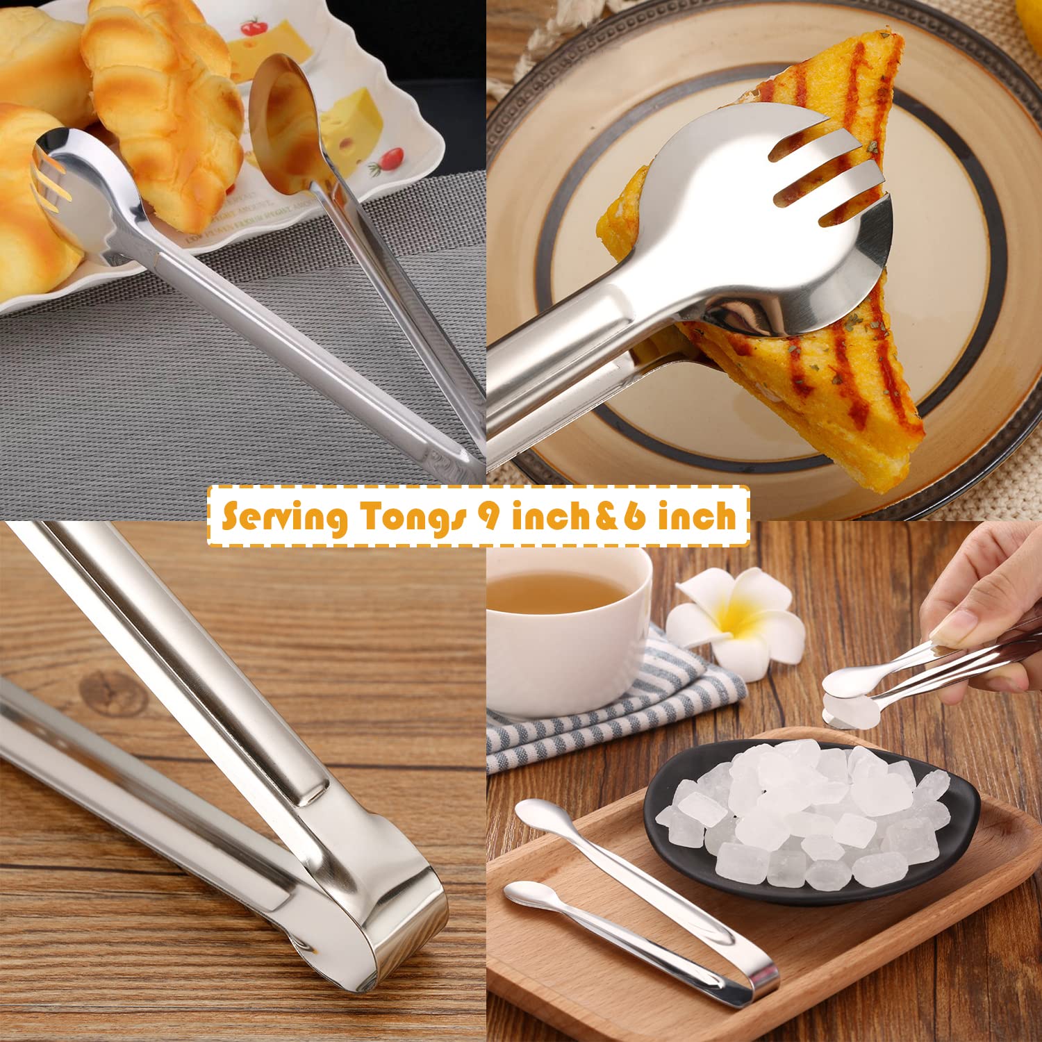 IAXSEE 9-inch serving tongs ideal for flipping and light handling.