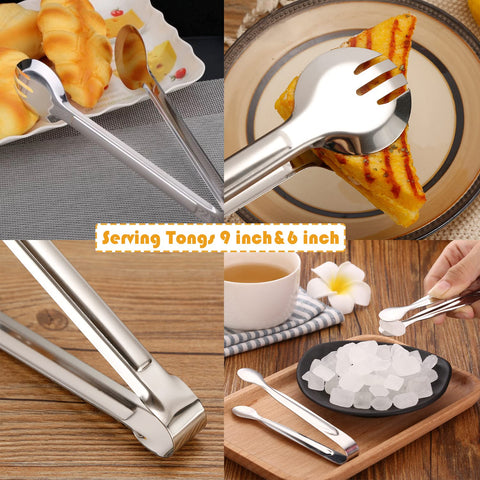 IAXSEE 9-inch serving tongs ideal for flipping and light handling.