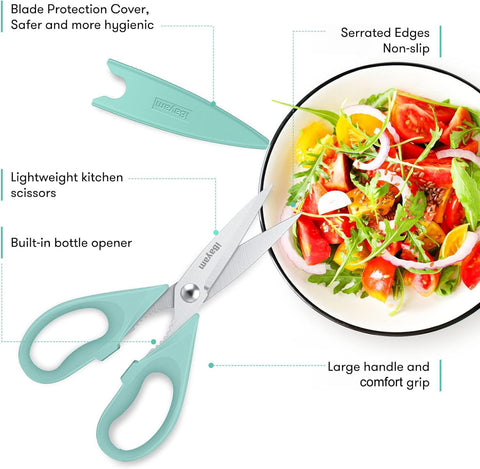 iBayam All Purpose Kitchen Shears in aqua sky for easy food prep.