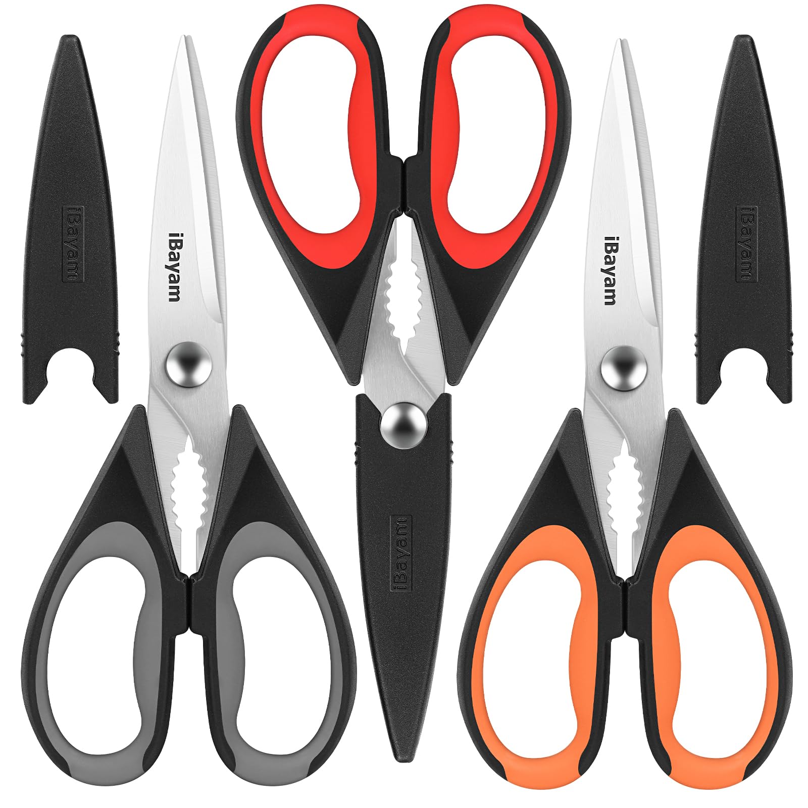 iBayam 3-Pack kitchen scissors blades open for versatile cutting tasks in busy kitchens