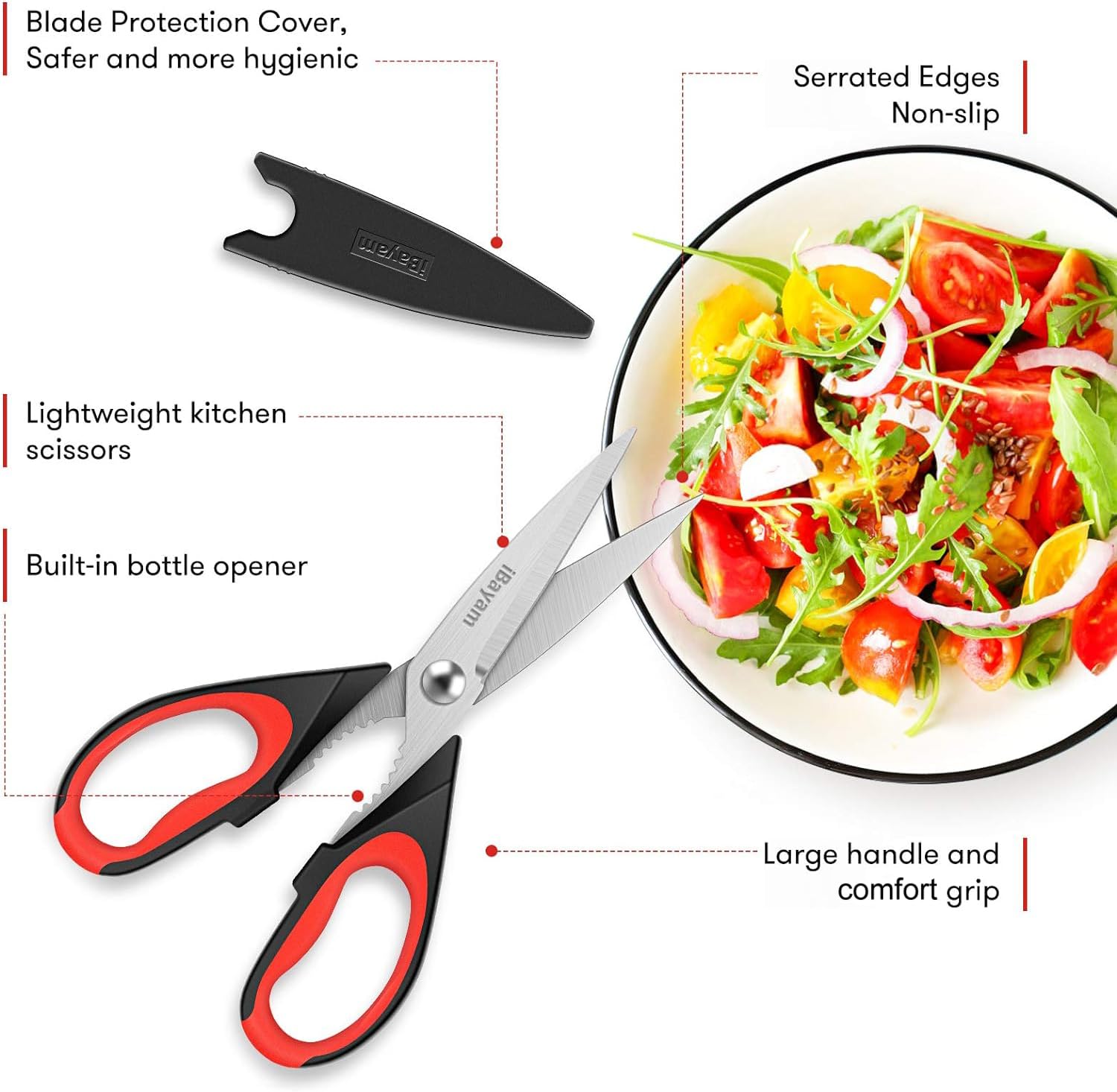 iBayam 3-Pack ergonomic handle provides comfortable grip during long chopping sessions