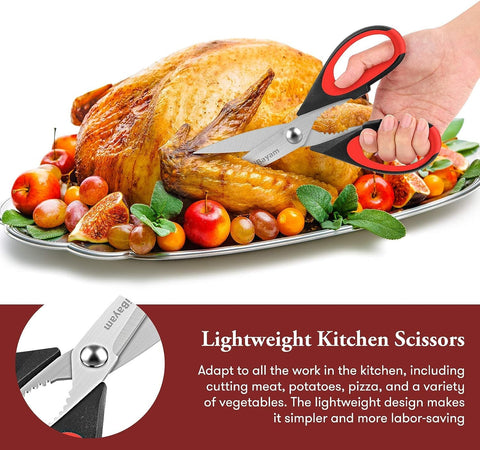 iBayam heavy-duty stainless steel blades cut through meat, herbs, and packaging