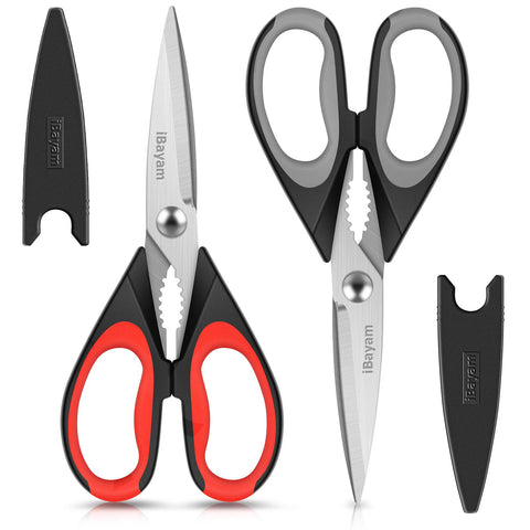 iBayam kitchen scissors with 8.5-inch stainless blades for heavy-duty cutting