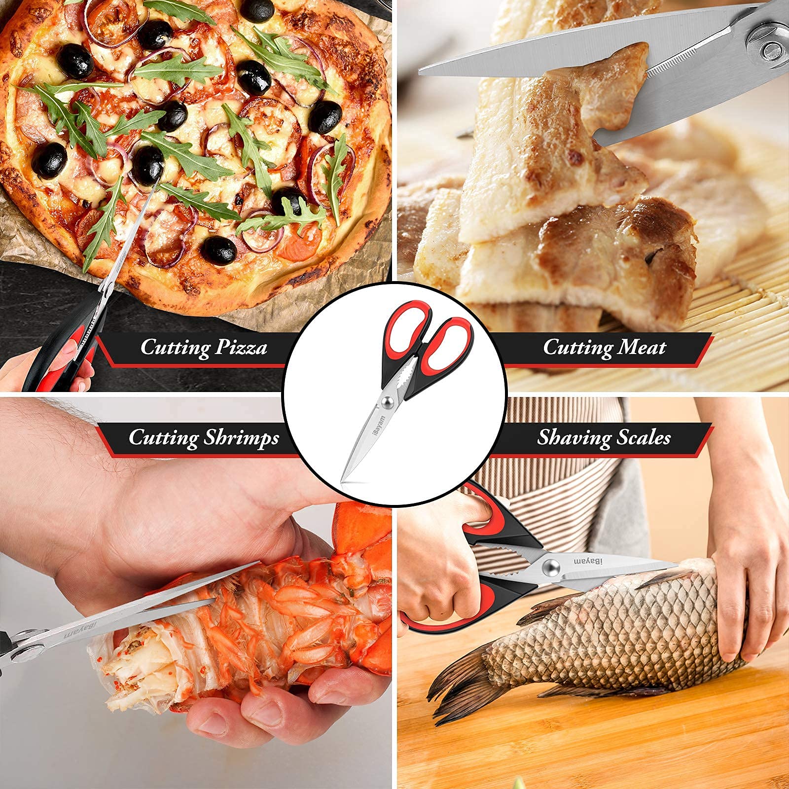 iBayam kitchen scissors used for meat, poultry, vegetables, and more