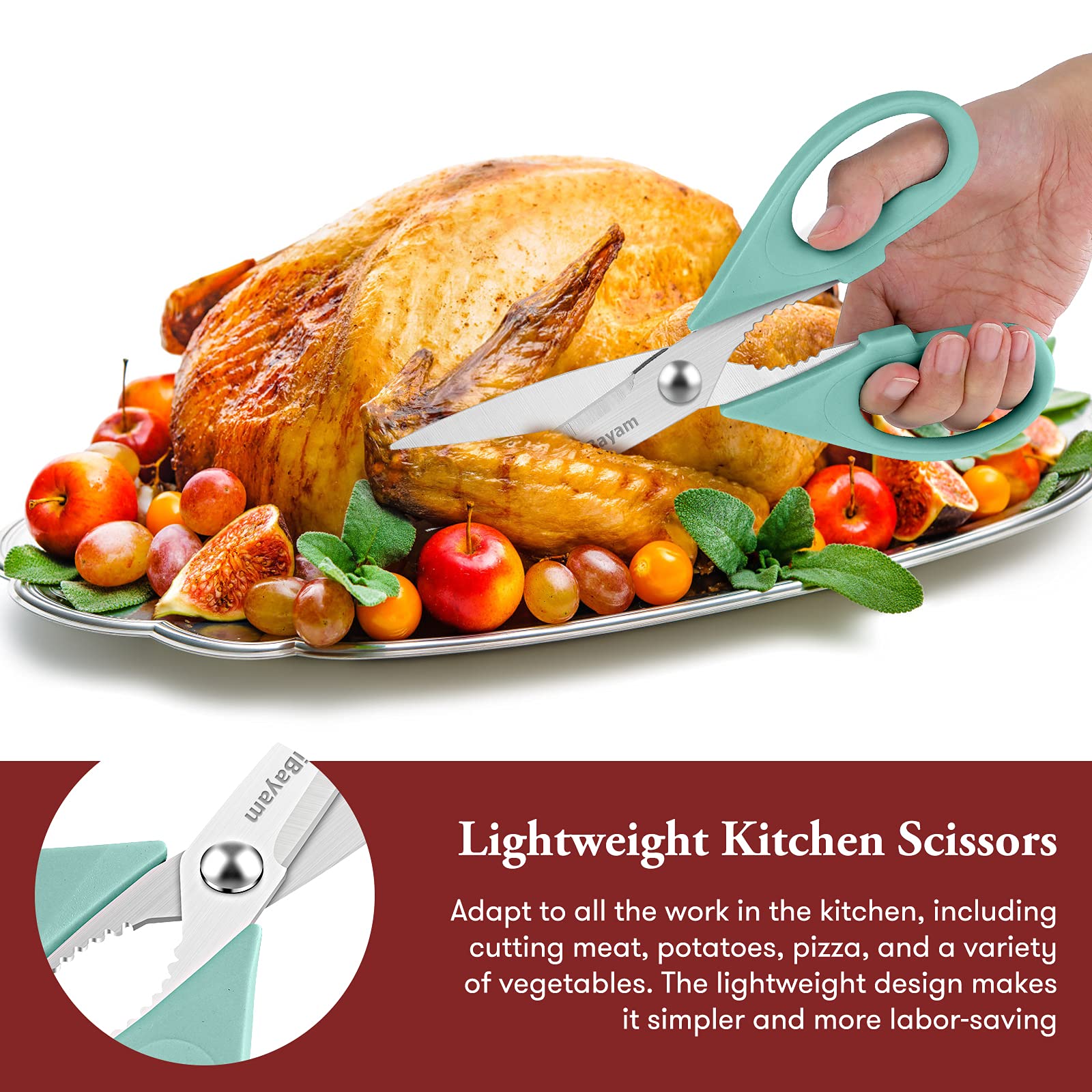 iBayam heavy duty kitchen shears cut cardboard and poultry with ease.