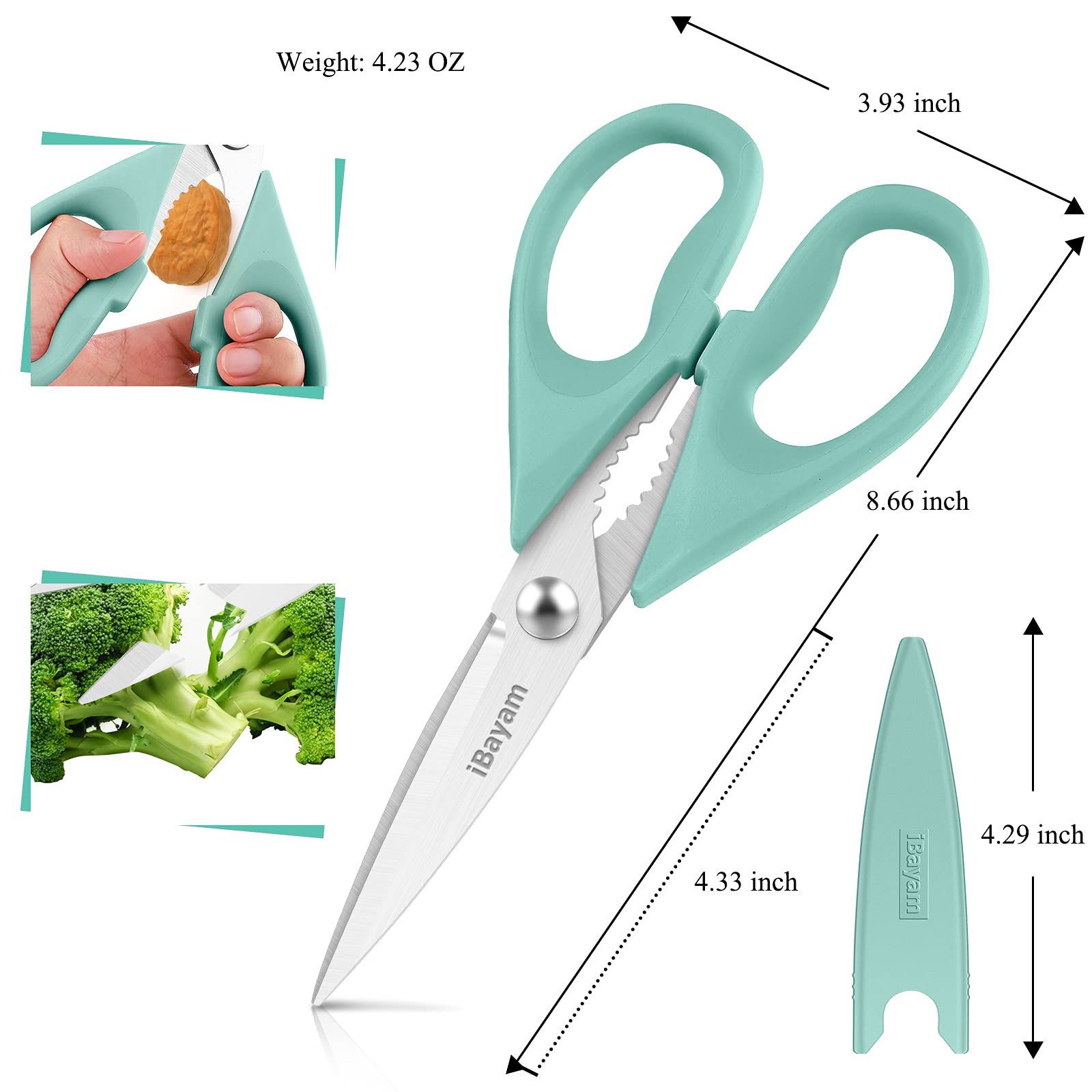 iBayam kitchen shears protective sheath keeps blades safe during storage.