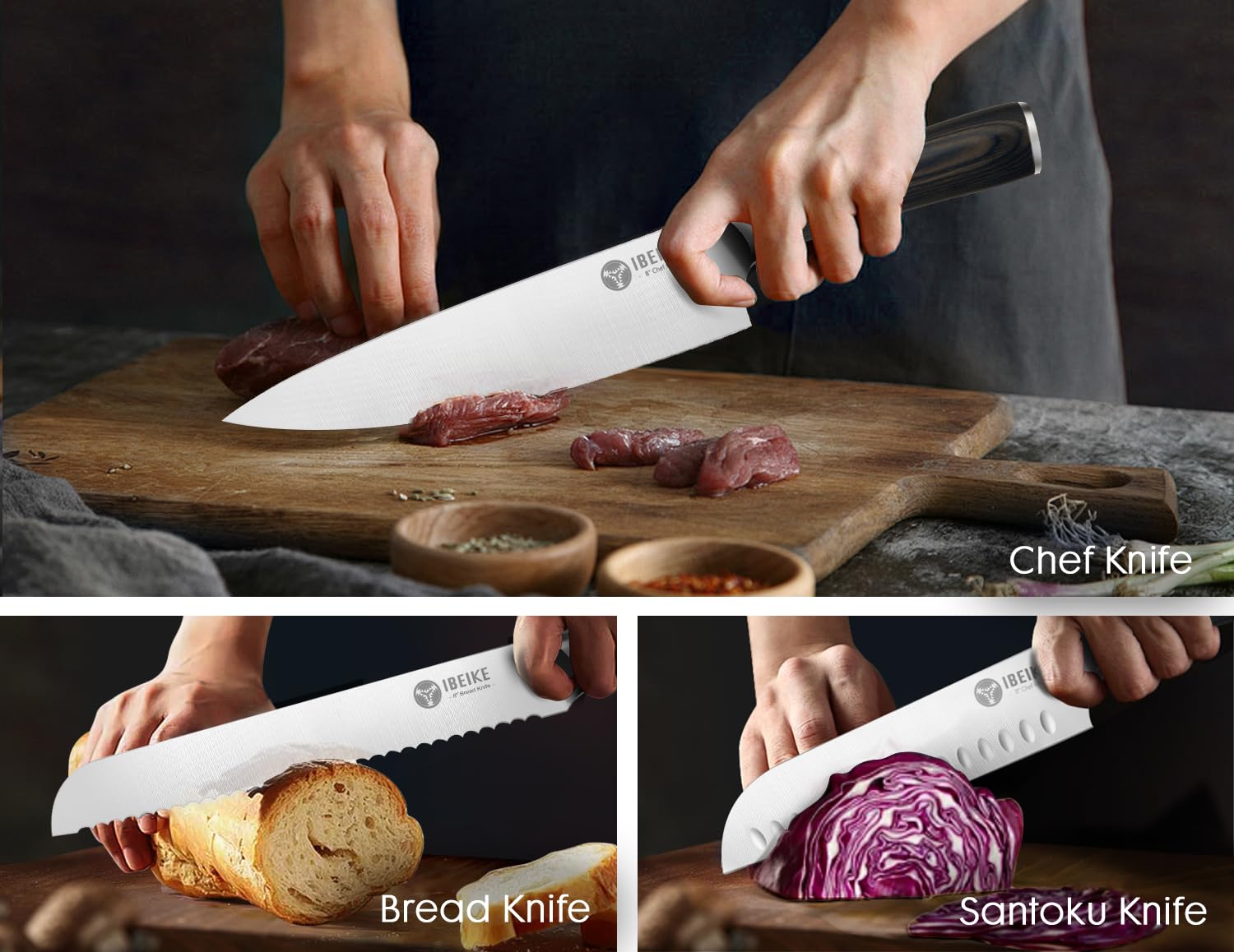 IBEIKE 3.5in fruit knife pivot closeup for precise peeling.