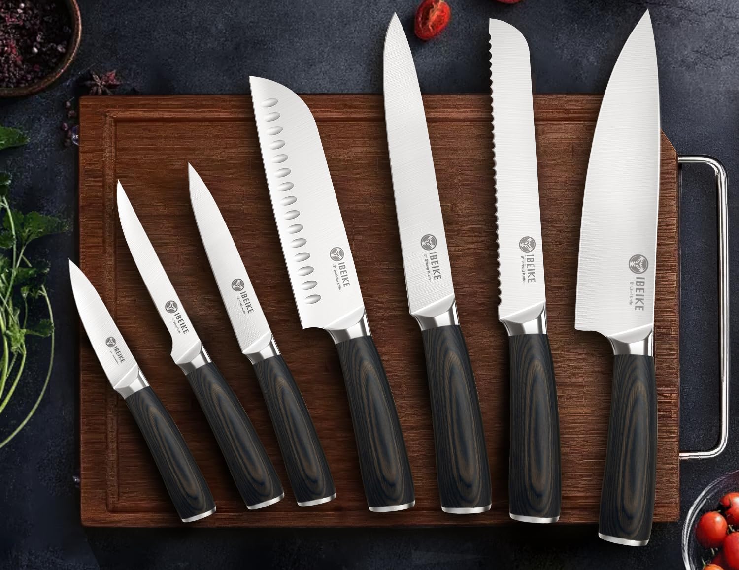 IBEIKE 5in utility knife closeup supports versatile kitchen tasks.