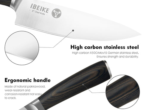 IBEIKE 7in santoku handle ergonomic view shows secure, comfortable grip.