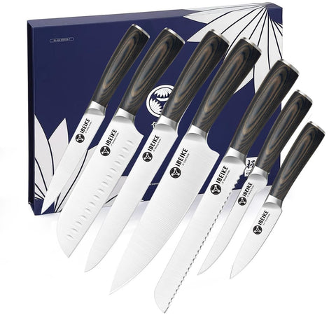 IBEIKE Chef Knife Set 8in chef knife closeup balances weight for comfortable prep.