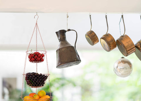 IBERG copper kitchen storage setup demonstrating vertical organization and decor