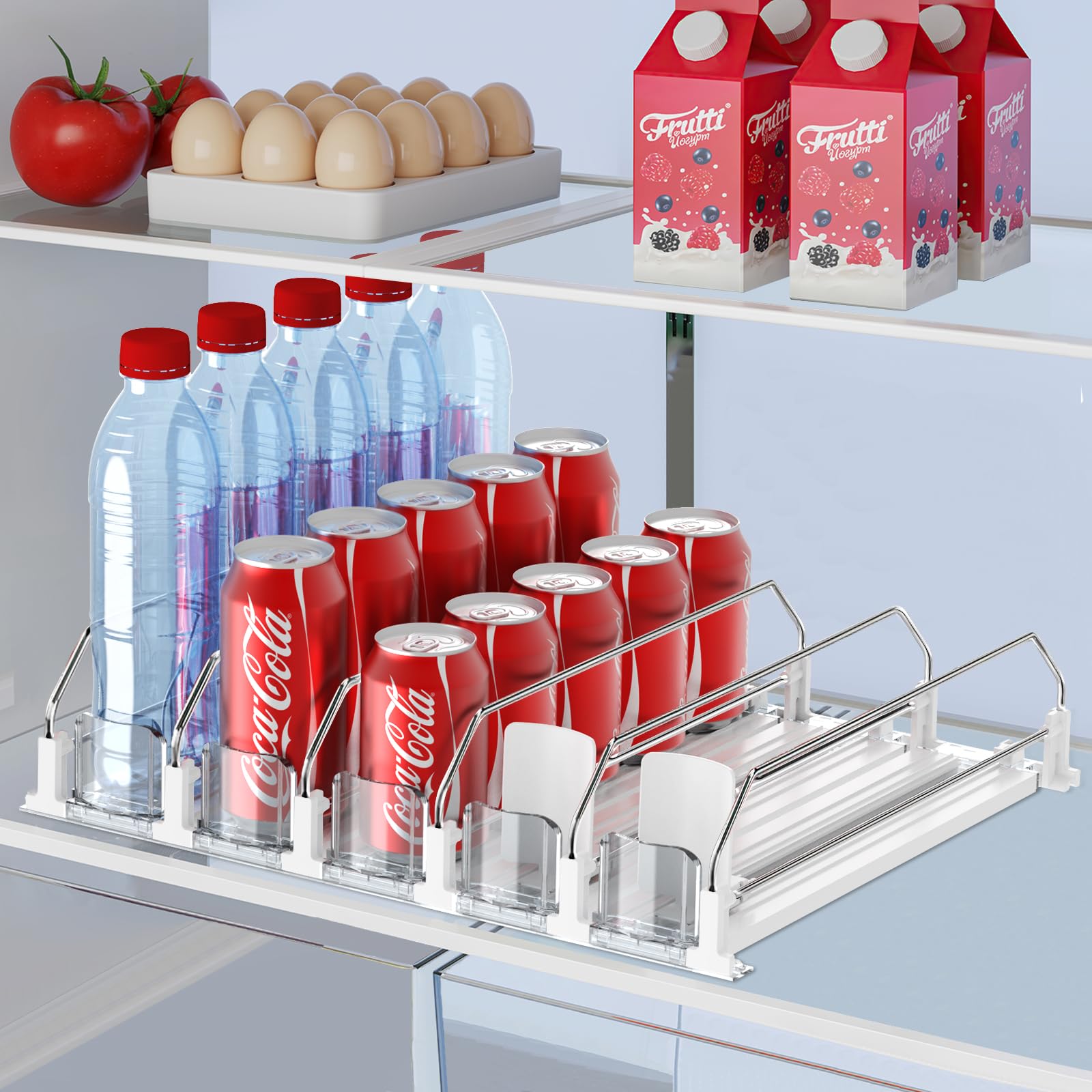 IBORING fridge drink organizer front view with 5-row capacity for 25 cans