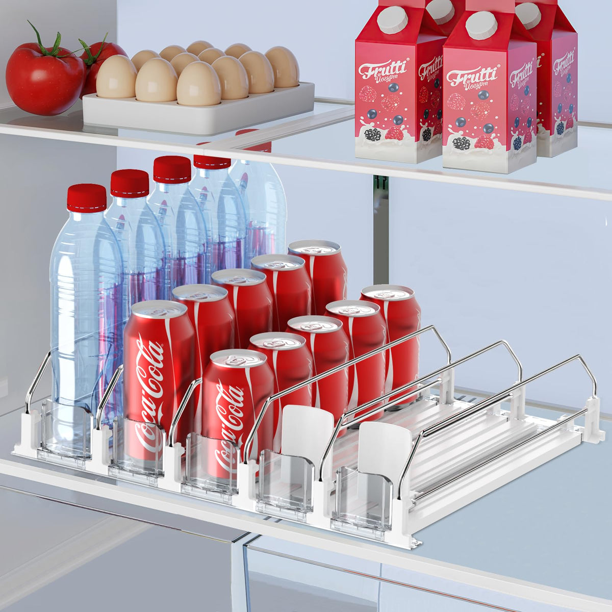 IBORING fridge drink organizer front view with 5-row capacity for 25 cans