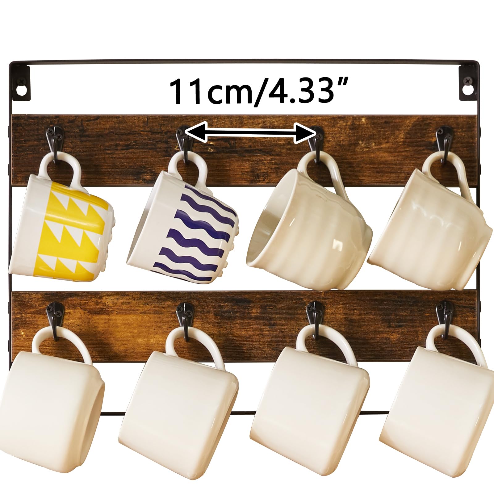 IBUYKE mug rack 24-hook display highlights ample storage for mugs and cups