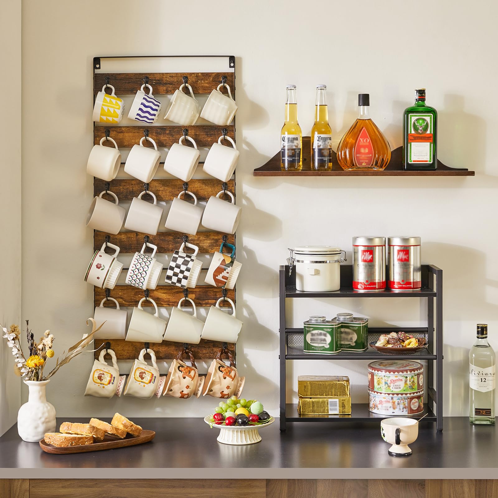 IBUYKE mug rack DIY-config demonstrates flexible arrangement to fit different spaces