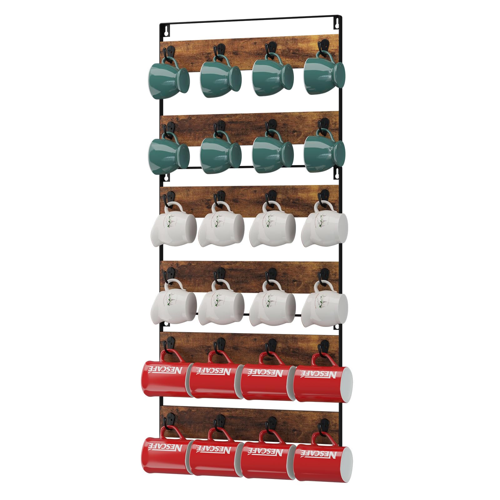 IBUYKE mug rack wall assembly showcases a space-saving setup for kitchen walls