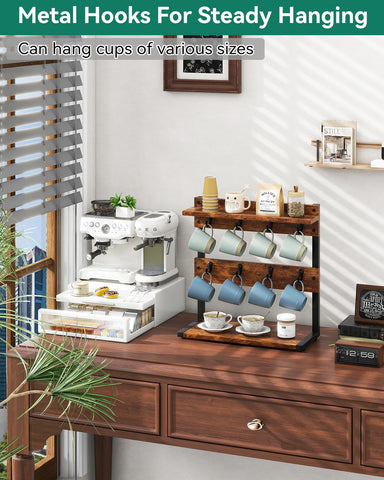 IBUYKE rustic mug holder stand assembly guide included for easy setup