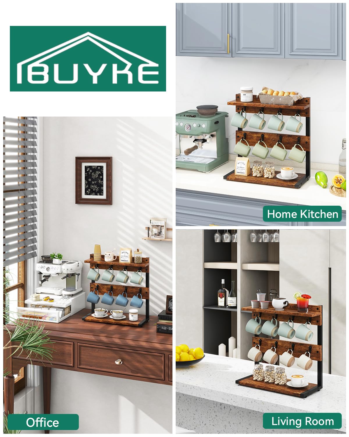 IBUYKE rustic mug holder stand kitchen decor adds farmhouse charm