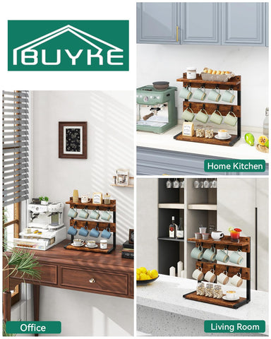 IBUYKE rustic mug holder stand kitchen decor adds farmhouse charm