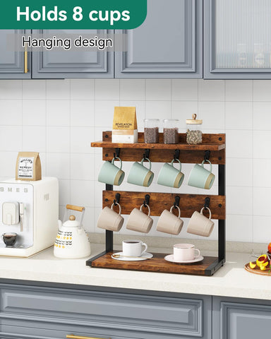IBUYKE rustic mug holder stand side view highlights the 2-tier design