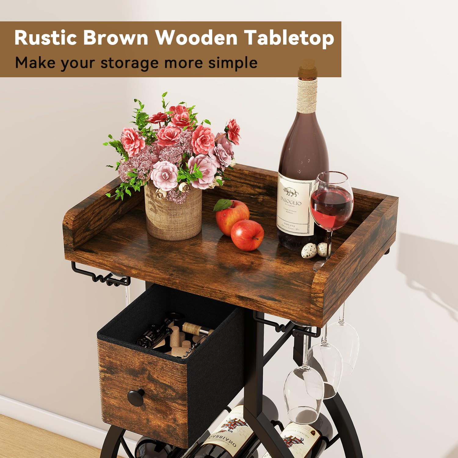 IBUYKE wine rack durable particle board and metal frame for stability