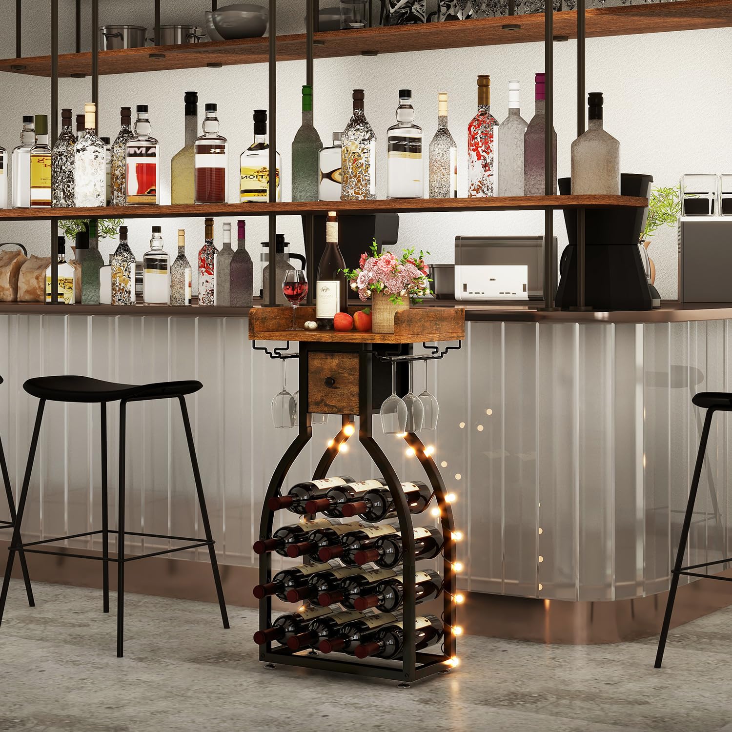 IBUYKE wine rack home bar setup fits in living room or kitchen