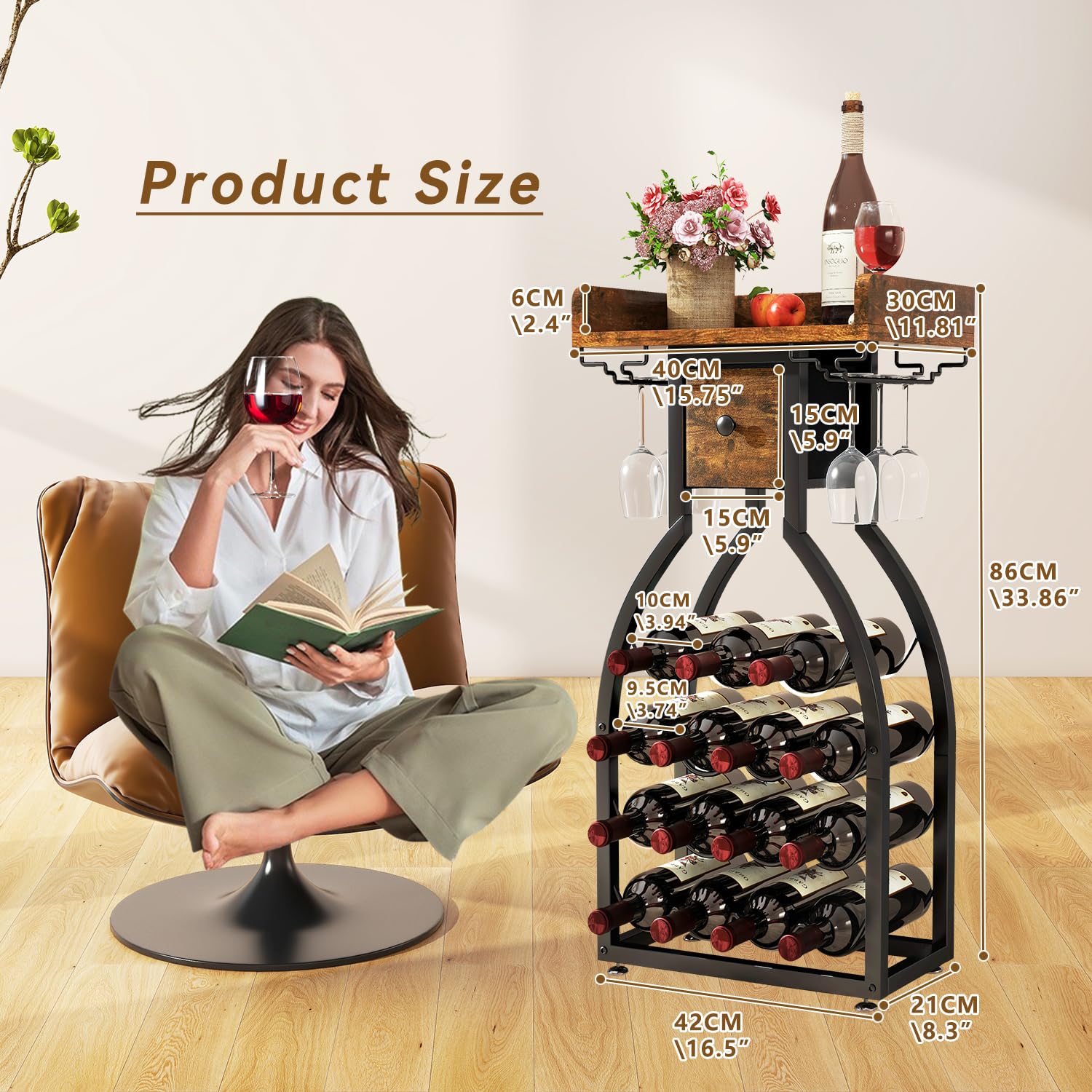 IBUYKE wine rack multifunctional surface for bottles and decor