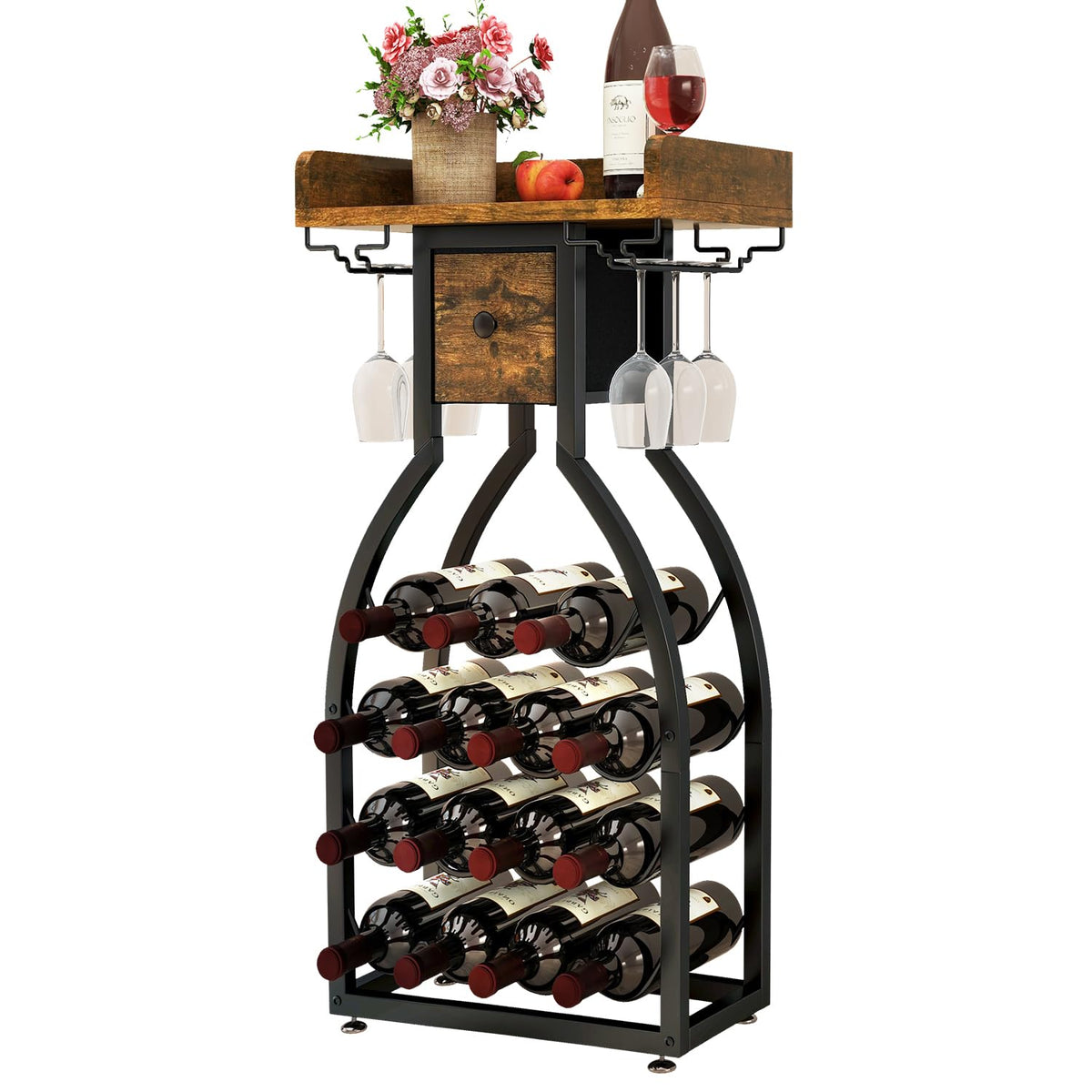 IBUYKE wine rack front view showing ample storage in rustic brown