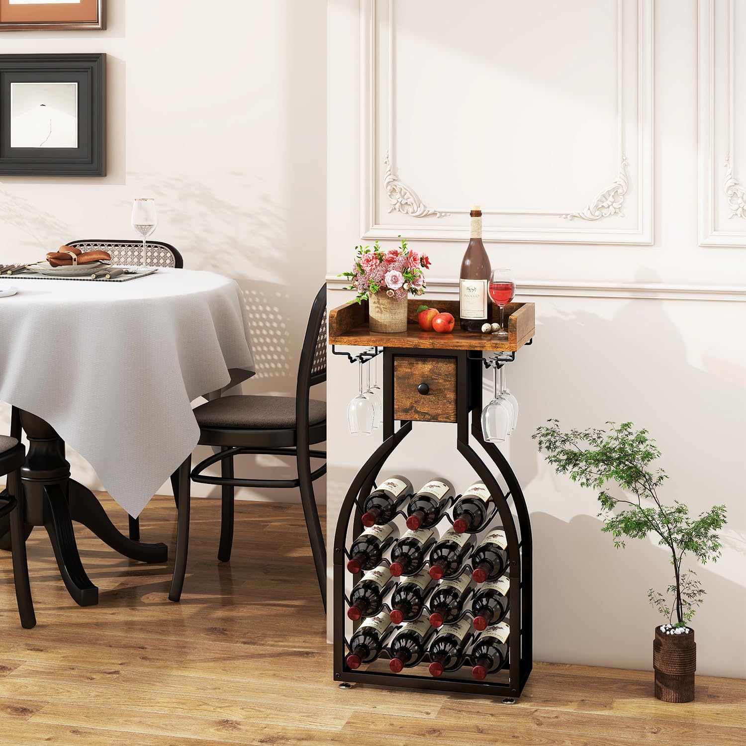 IBUYKE wine rack top glass holders for easy glass access