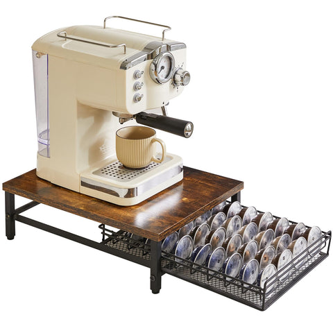 IBUYKE wooden top surface supports a coffee maker while saving space.