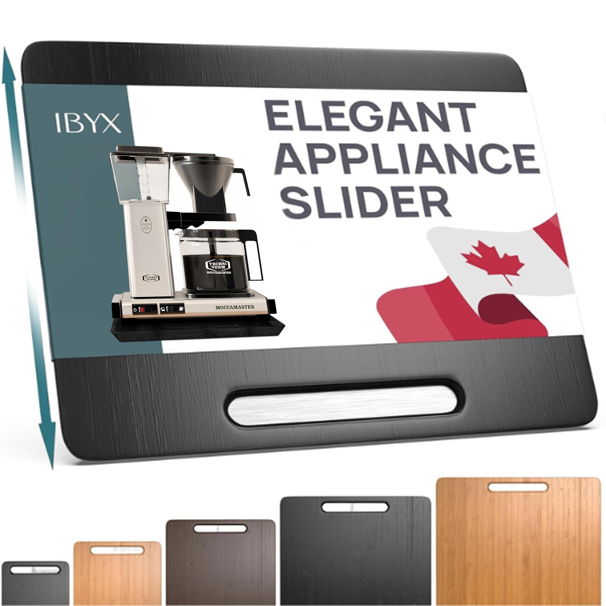 Ibyx sliding tray under cabinet keeps the coffee maker within easy reach.