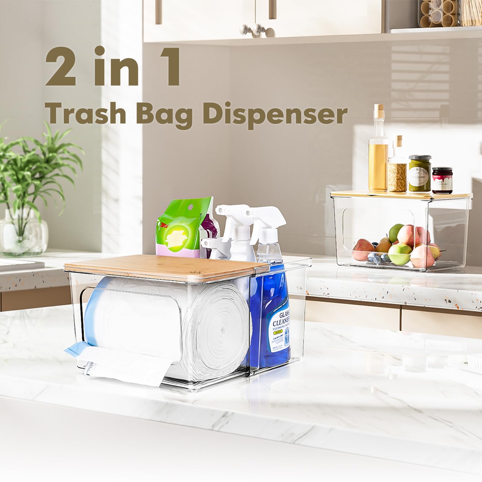 Crystal-clear acrylic with bamboo lid creates stylish, moisture-resistant storage solution